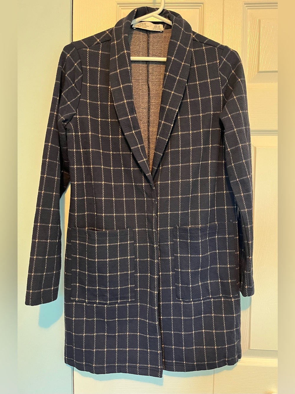 Dex Women’s Navy Windowpane Long Blazer